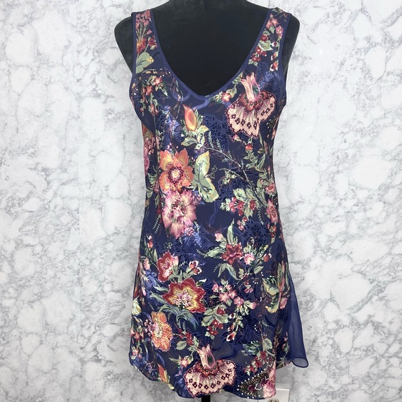 Victoria’s Secret 90s Navy Blue Sheer Floral Nightgown Slip Dress Size S - Picture 2 of 12